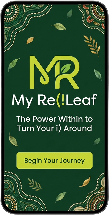 My Re(!Leaf App cover page showing the logo, tagline and Begin Your Journey button