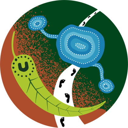 My Re(!Leaf circular logo with leaf, footprints and waterholes